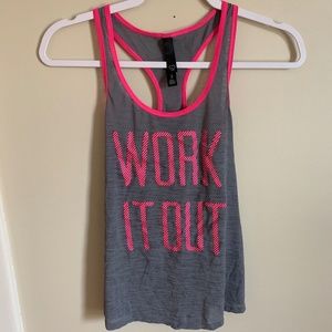 Gray and Neon Pink Work It Out Tank Top (S)
